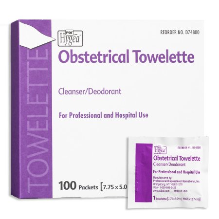 Towelette OB Moist, Obstetrical Wipe Hygea® Individual Packet BZK (Benzalkonium Chloride) / Ethyl Alcohol Scented 100 Count (100/BX 10BX/CS) by PDI - Professional Disposables  ID D74800